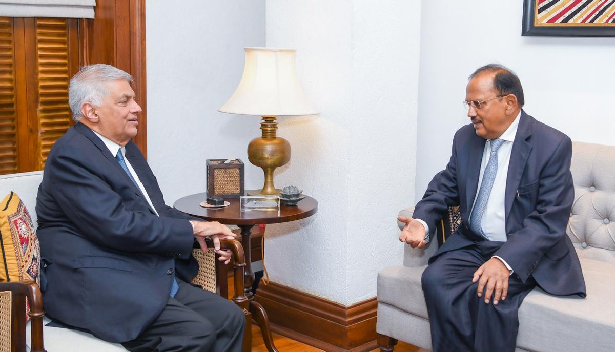 Indian NSA Ajit Doval calls on Sri Lanka President Ranil Wickremesinghe in Colombo